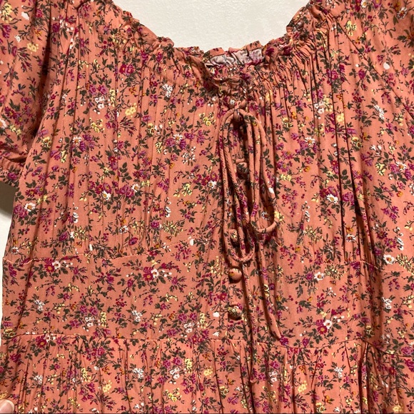 J. Crew Puff Sleeve Peasant Mini Dress in Soft Rayon, Peach Multi Floral, Size 2 - Picture 6 of 11